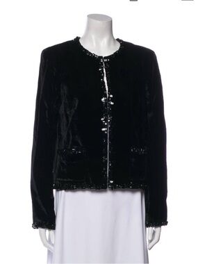 Black Velvet Sequin-Trim Jacket